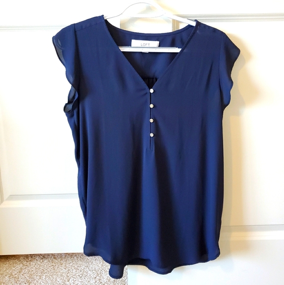 LOFT Tops - Navy flutter sleeve shirt